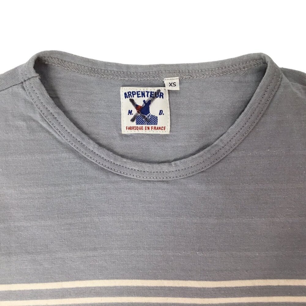 Arpenteur Top Shirt Mens XS France Pullover Striped 3/4 Sleeve Pocket Gray White - Picture 6 of 6